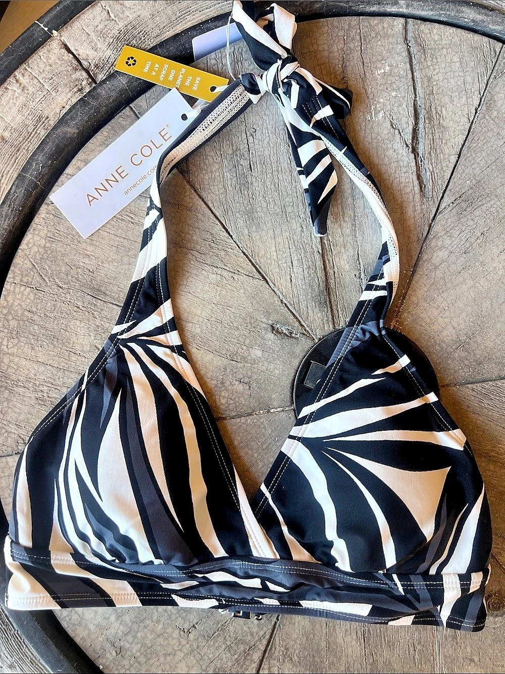 Anne Cole Marilyn Printed Halter Bikini Top Black & White Medium B24